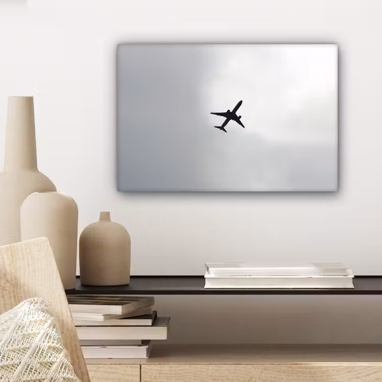 Minimalistisch - Silhouet - Zwart - Vliegtuig canvas 2cm klein -sfeer6