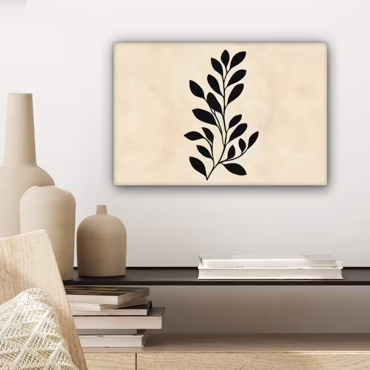 Minimalistisch - Tak - Bladeren - Zwart canvas 2cm klein -sfeer6