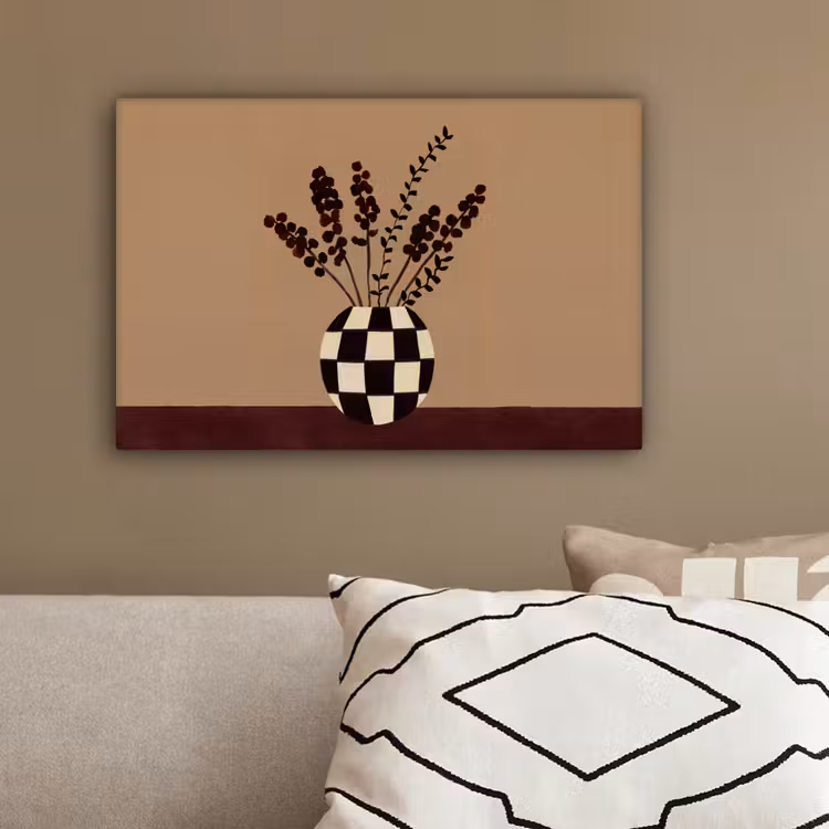 Minimalistisch - Vaas - Bloemen - Bruin canvas 2cm klein -sfeer3