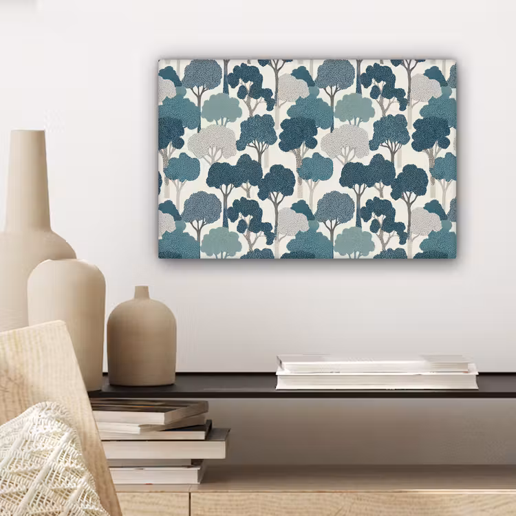 Modern - Bomen - Bos - Patroon - Blauw canvas 2cm klein 34 -sfeer6