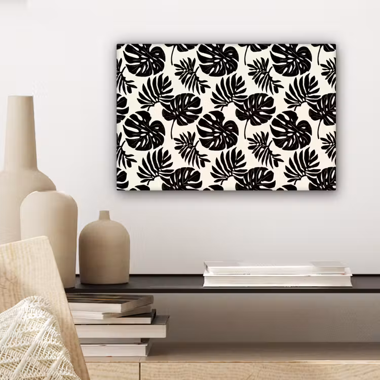 Modern - Monstera - Zwart canvas 2cm klein 34 -sfeer6