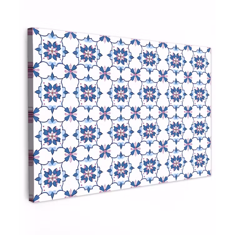 Modern - Patroon - Blauw - Roze canvas 2cm klein 34 -z3d