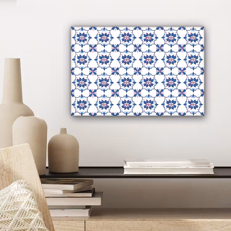 Modern - Patroon - Blauw - Roze canvas 2cm klein 34 -sfeer6