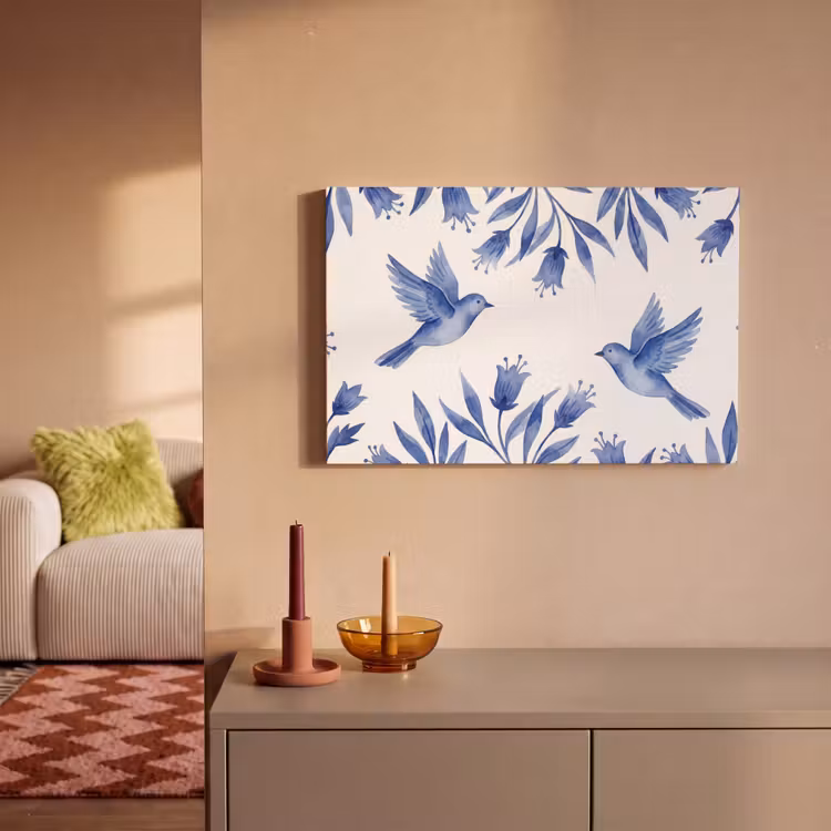 Modern - Vogels - Delfts - Blauw canvas 2cm klein -sfeer1