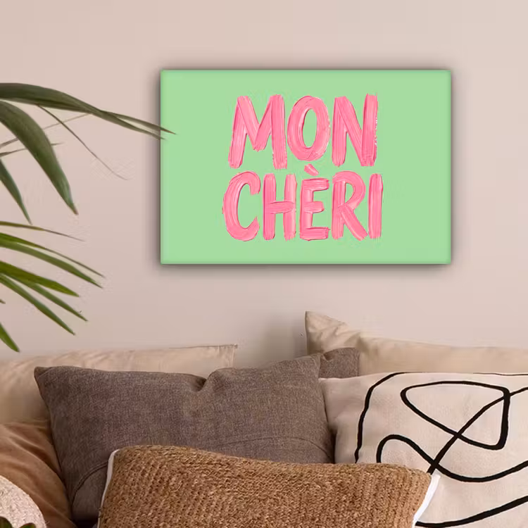 Mon cheri - Groen - Roze canvas 2cm klein -sfeer1