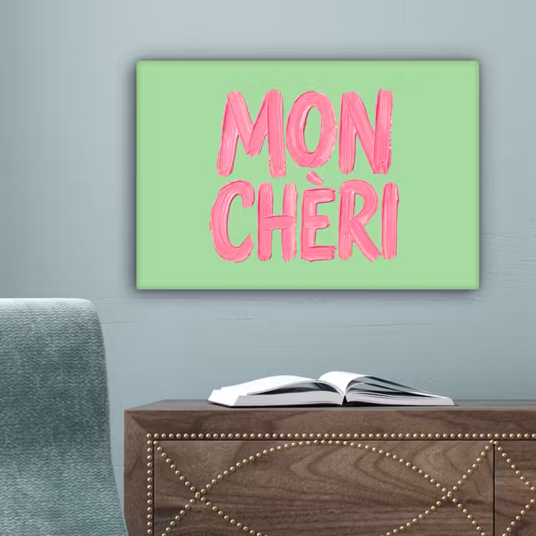 Mon cheri - Groen - Roze canvas 2cm klein -sfeer4