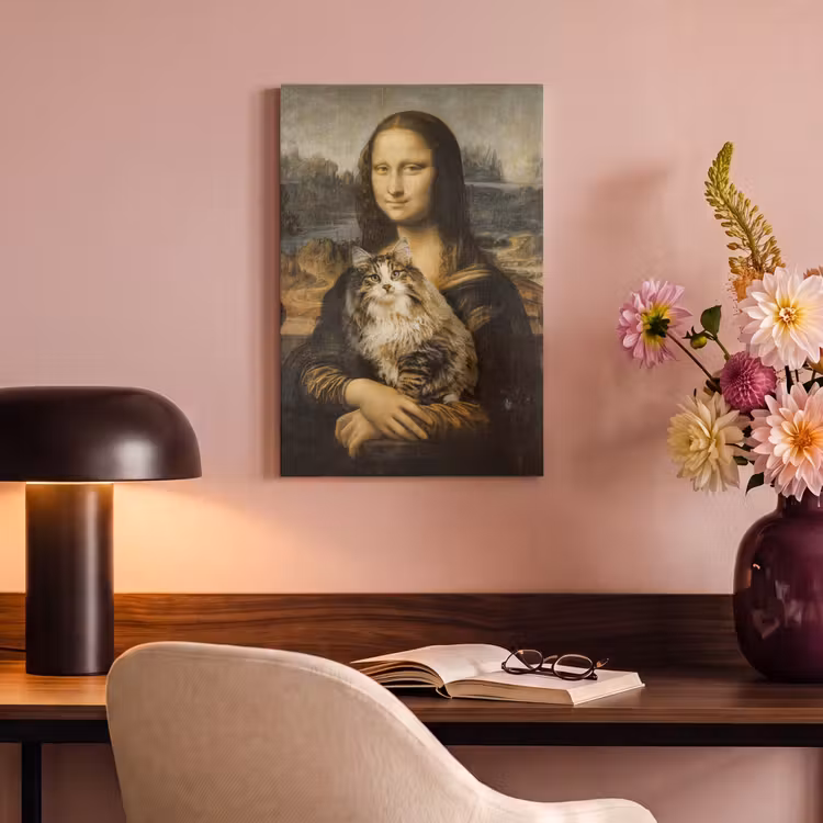 Mona Lisa - Kat - Leonardo da Vinci - Vintage - Kunstwerk - Oude meesters - Schilderij canvas 2cm klein -sfeer4