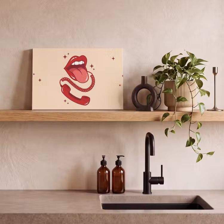 Mond - Telefoon - Popart - Rood - Illustratie canvas 2cm klein -sfeer3