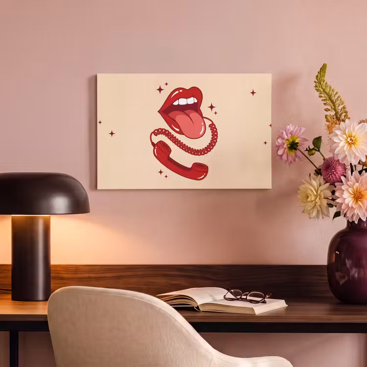 Mond - Telefoon - Popart - Rood - Illustratie canvas 2cm klein -sfeer4