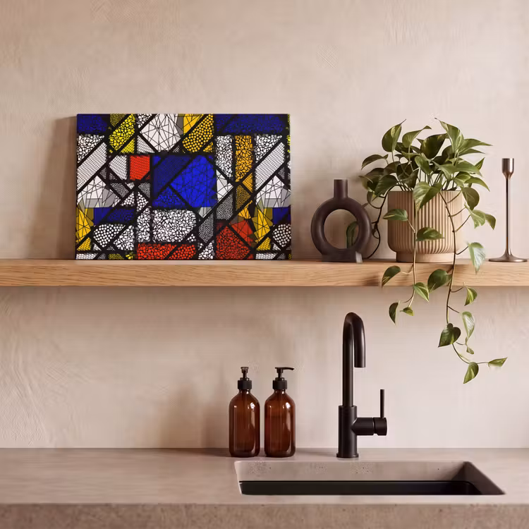 Mondriaan - Glas in lood - Oude Meesters - Kunstwerk - Abstract - Schilderij canvas 2cm klein -sfeer3