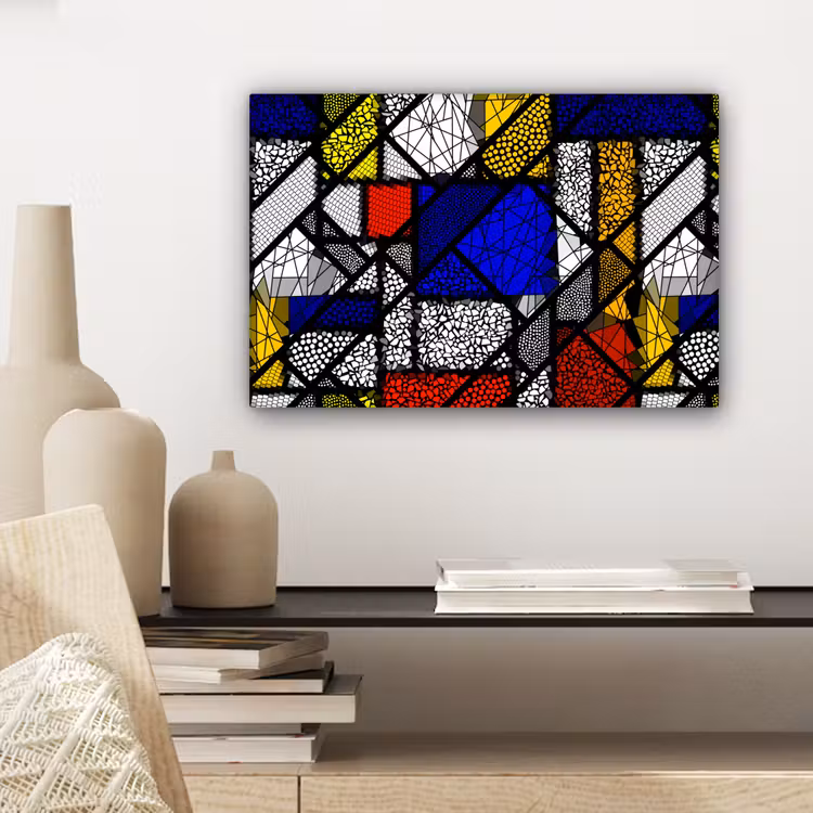Mondriaan - Glas in lood - Oude Meesters - Kunstwerk - Abstract - Schilderij canvas 2cm klein -sfeer6