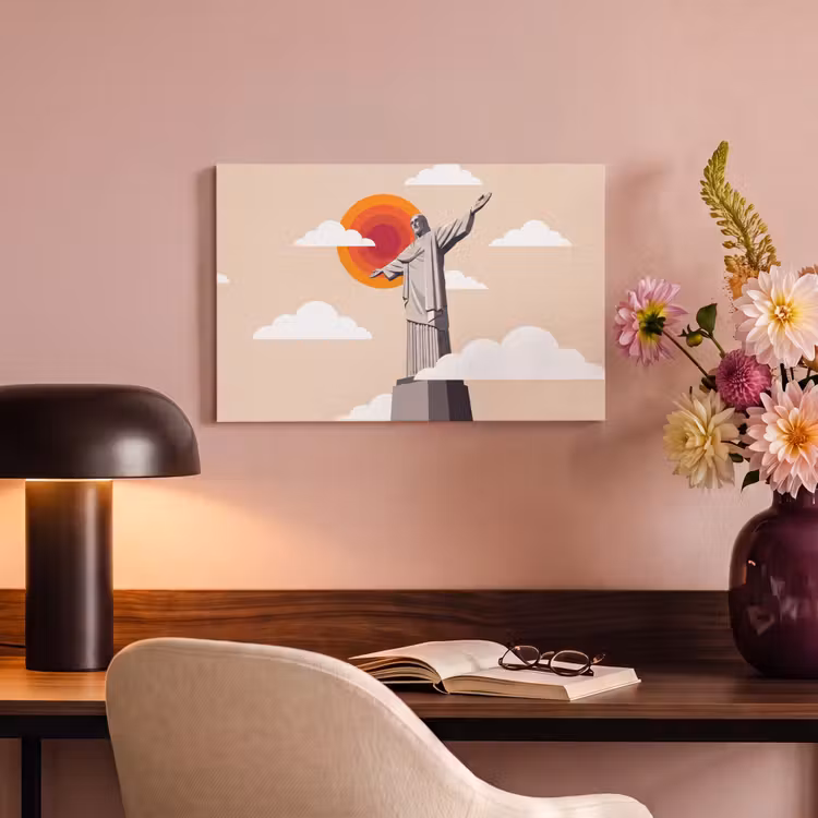 Monument - Stad - Zonsondergang - Minimalistisch - Oranje canvas 2cm klein -sfeer4