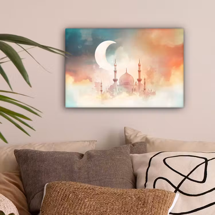 Moskee - Kleurrijke wolken - Arabisch - Ramadan - Islamitische canvas 2cm klein -sfeer1