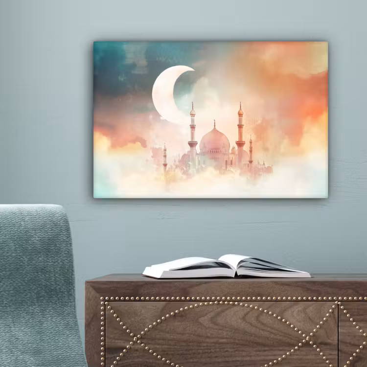 Moskee - Kleurrijke wolken - Arabisch - Ramadan - Islamitische canvas 2cm klein -sfeer4