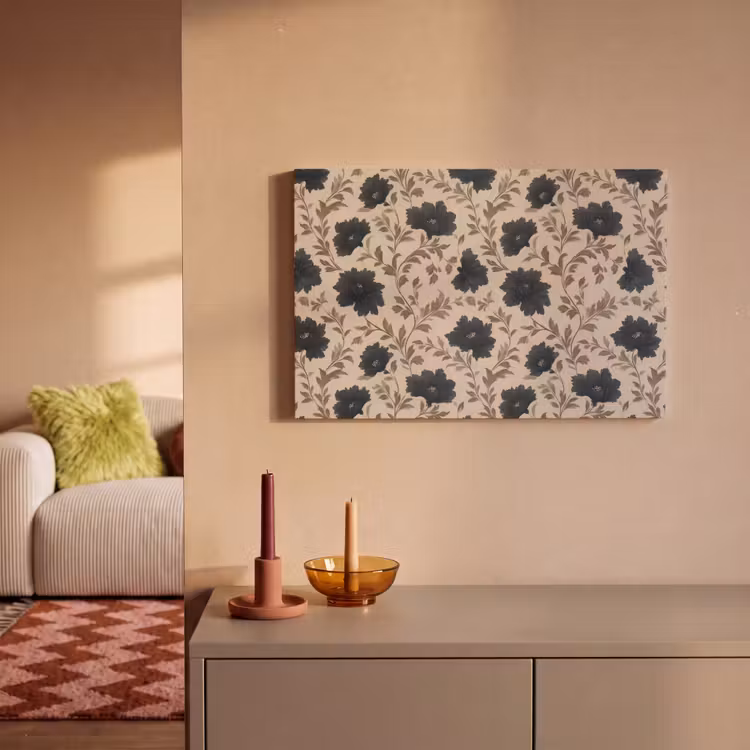 Motief - Bloemen - Zwart - Beige canvas 2cm klein 34 -sfeer1