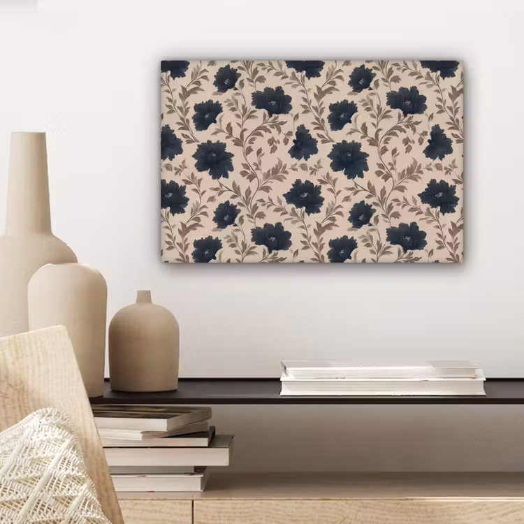 Motief - Bloemen - Zwart - Beige canvas 2cm klein 34 -sfeer6