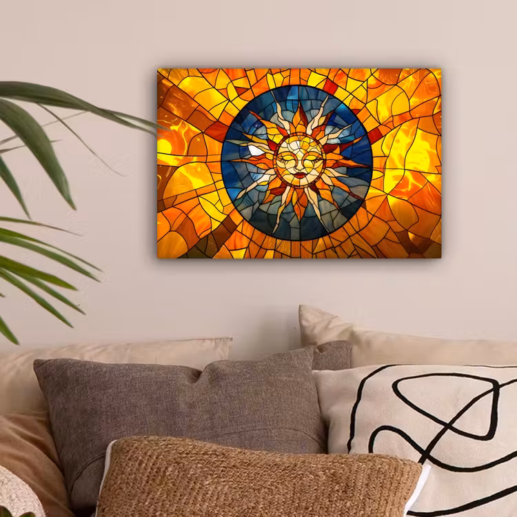 Mozaïek - Zon - Geel - Cirkel canvas 2cm klein -sfeer1
