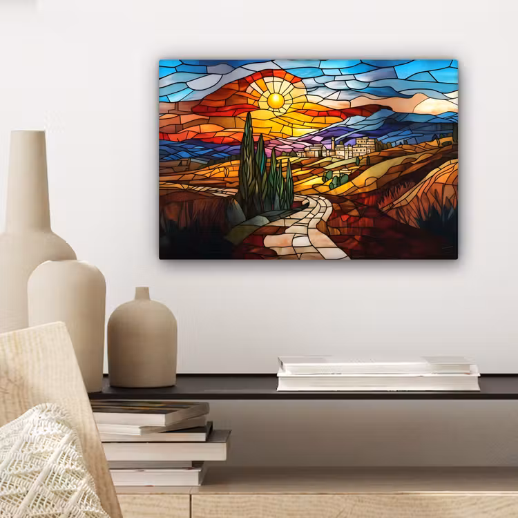 Mozaïek - Zon - Landschap - Dorp canvas 2cm klein -sfeer6