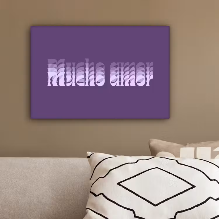 Mucho amor - Paars - Grafisch canvas 2cm klein -sfeer3