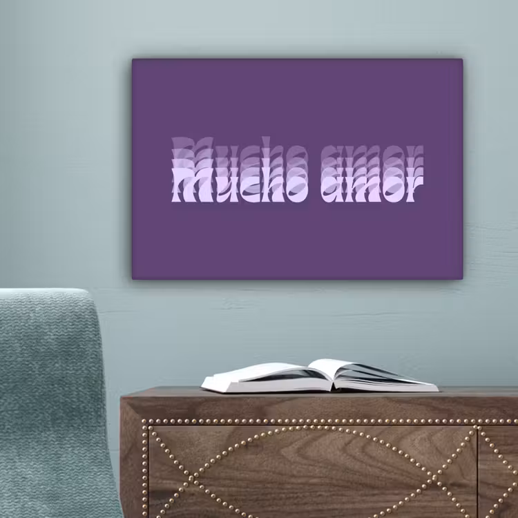 Mucho amor - Paars - Grafisch canvas 2cm klein -sfeer4