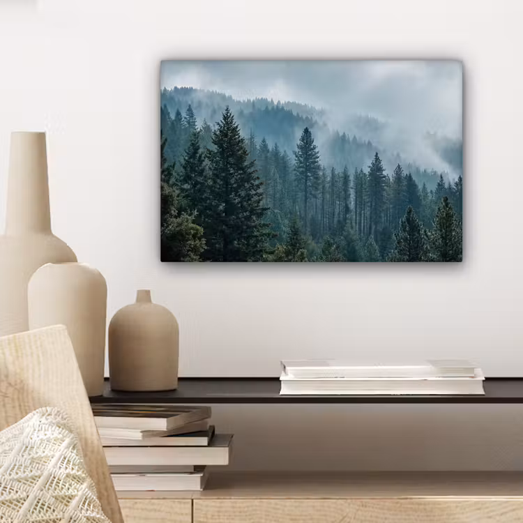 Naaldwoud - Bergen - Mist canvas 2cm klein -sfeer6