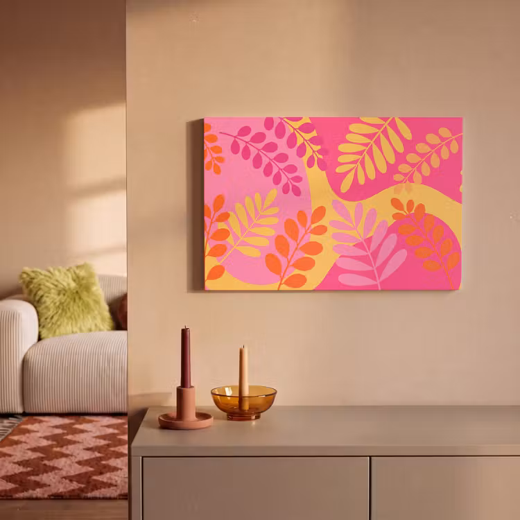 Natuur - Bladeren - Abstract - Roze - Geel canvas 2cm klein -sfeer1