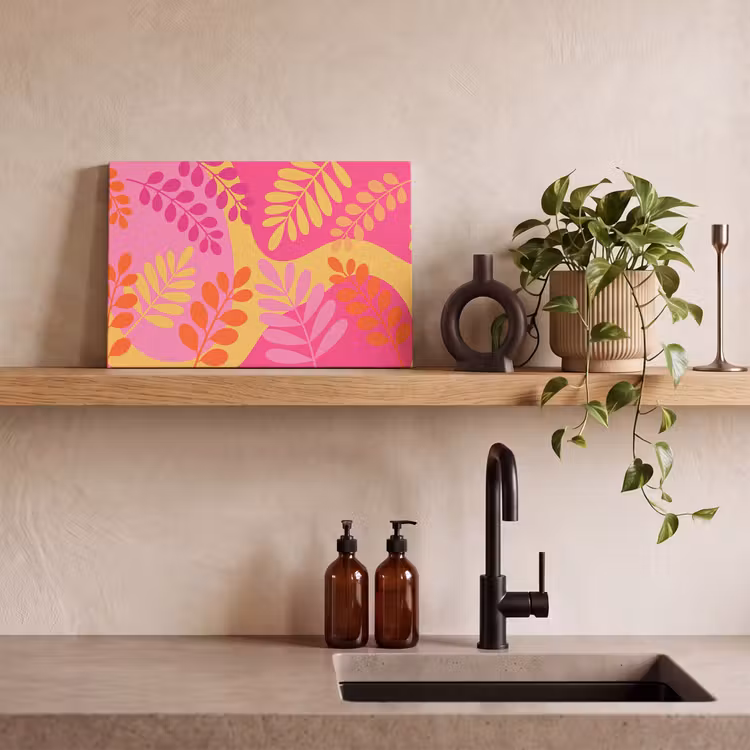 Natuur - Bladeren - Abstract - Roze - Geel canvas 2cm klein -sfeer3