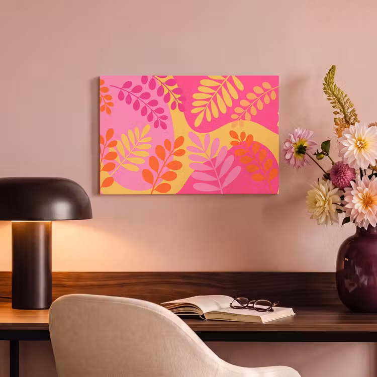 Natuur - Bladeren - Abstract - Roze - Geel canvas 2cm klein -sfeer4