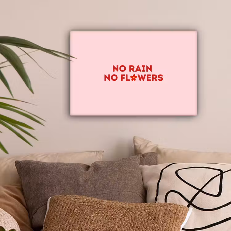 No rain no flowers - Minimalistisch - Roze - Bloem canvas 2cm klein -sfeer1