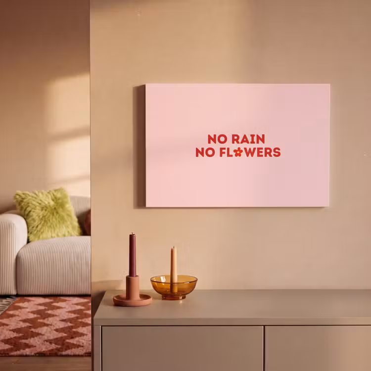 No rain no flowers - Minimalistisch - Roze - Bloem canvas 2cm klein -sfeer1