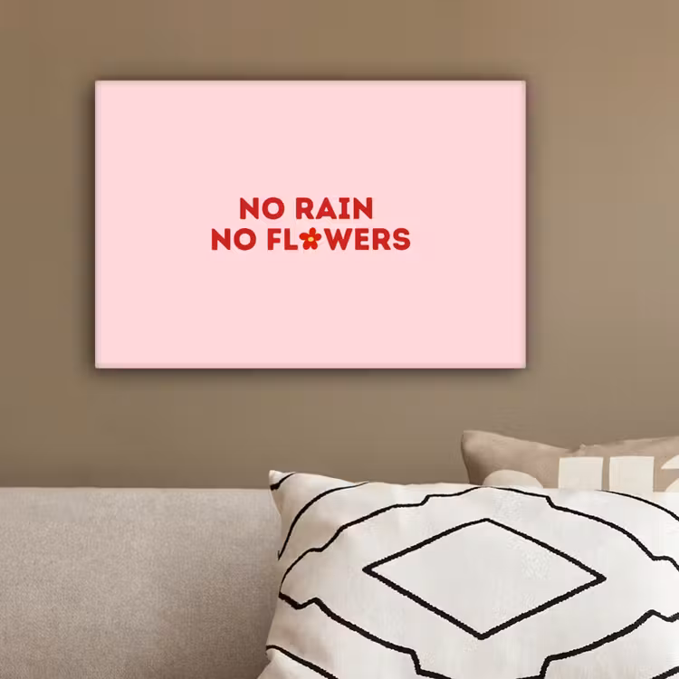 No rain no flowers - Minimalistisch - Roze - Bloem canvas 2cm klein -sfeer3