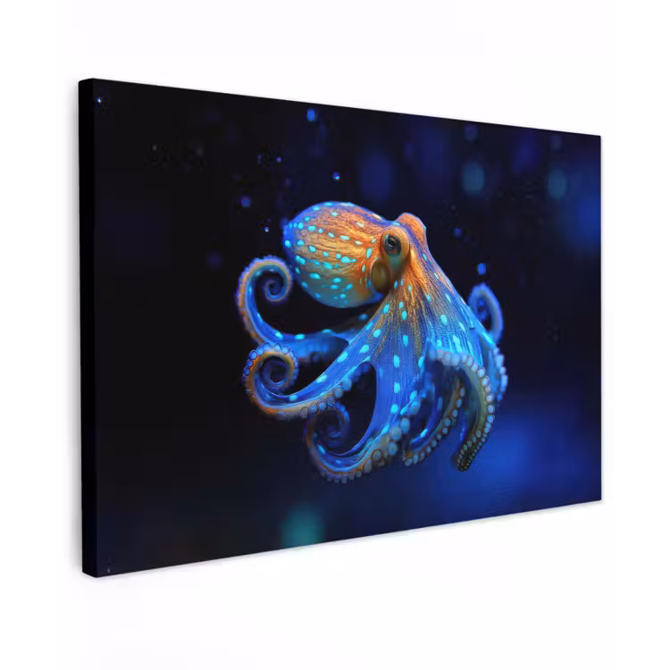 Octopus - Stippen - Blauw - Zee canvas 2cm klein -z3d