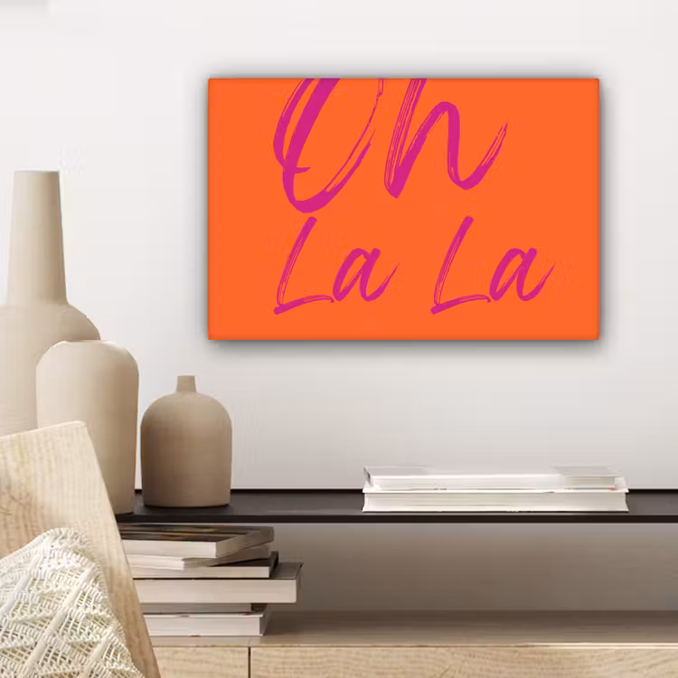 Oh la la - Oranje - Roze - Grafisch canvas 2cm klein -sfeer6