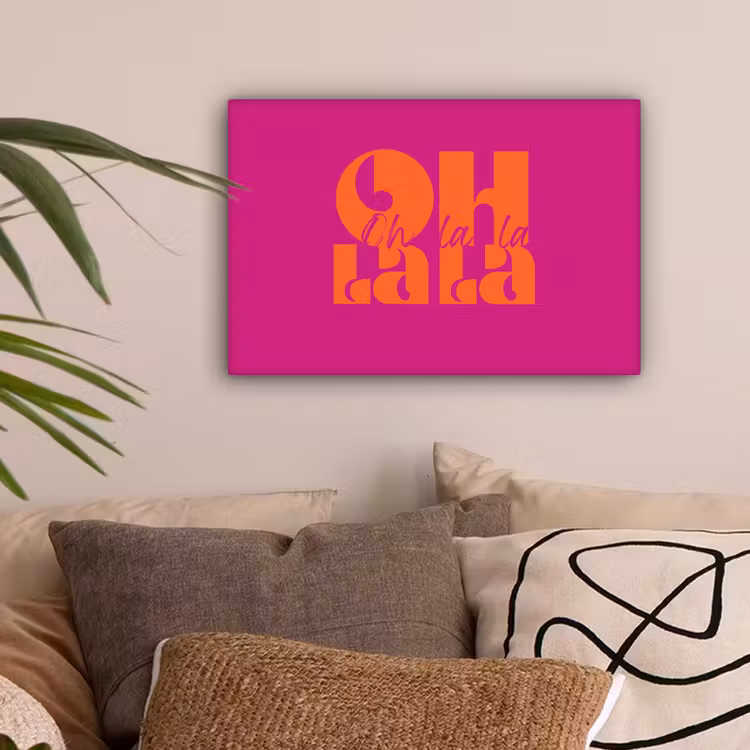 Oh la la - Roze - Oranje - Gestapelde letters canvas 2cm klein -sfeer1