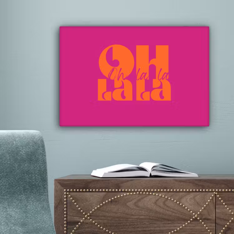 Oh la la - Roze - Oranje - Gestapelde letters canvas 2cm klein -sfeer4