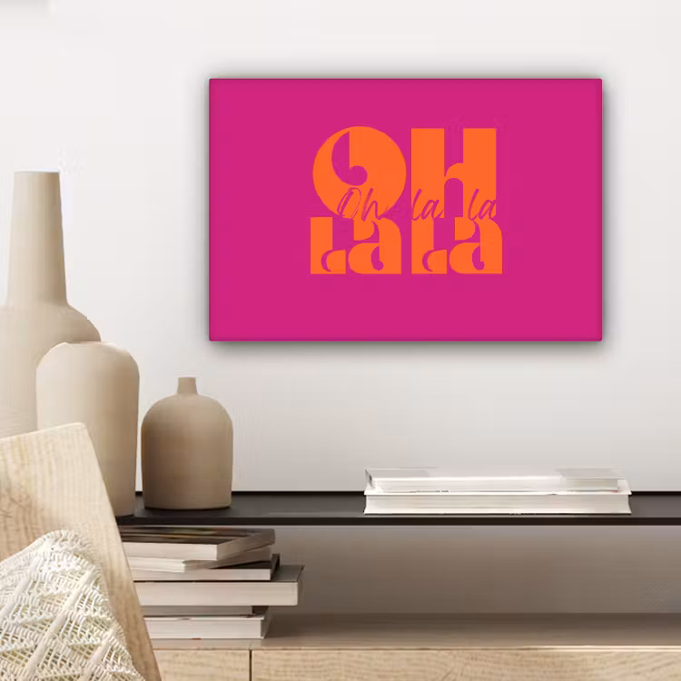 Oh la la - Roze - Oranje - Gestapelde letters canvas 2cm klein -sfeer6