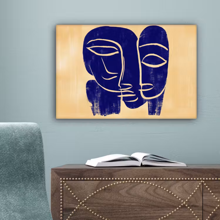 Okergeel - Blauw - Eenvoudige lijnen canvas 2cm klein -sfeer4