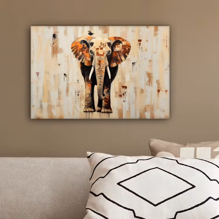 Olifant - Slurf - Mozaïek - Abstract canvas 2cm klein -sfeer3