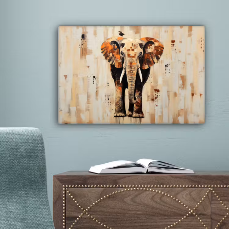 Olifant - Slurf - Mozaïek - Abstract canvas 2cm klein -sfeer4