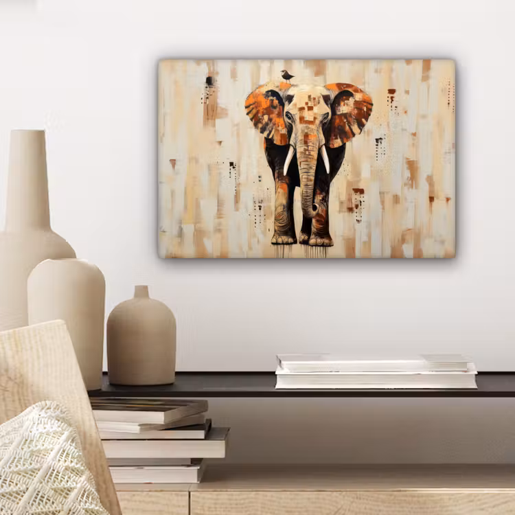 Olifant - Slurf - Mozaïek - Abstract canvas 2cm klein -sfeer6
