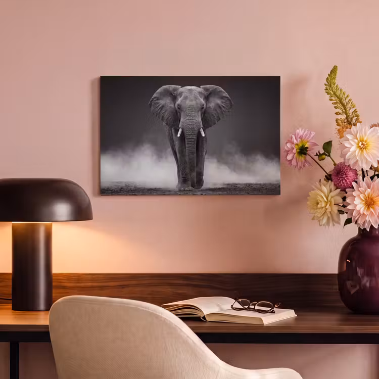 Olifant - Zwart - Wit - Rook canvas 2cm klein -sfeer4