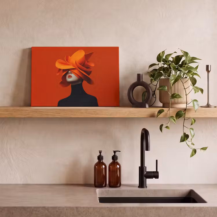 Oranje - Hoed - Vrouw canvas 2cm klein -sfeer3