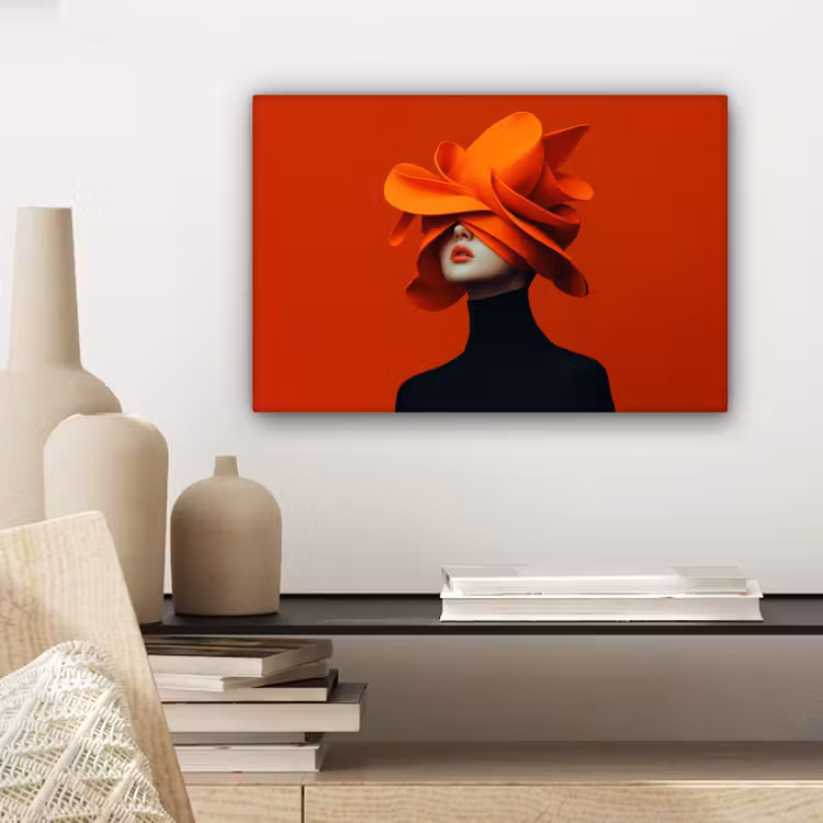 Oranje - Hoed - Vrouw canvas 2cm klein -sfeer6