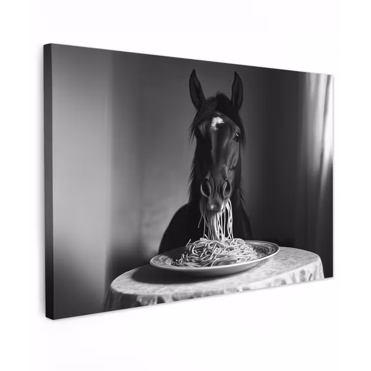 Paard - Bord - Pasta - Tafelkleed - Zwart Wit - Dieren canvas 2cm klein -z3d