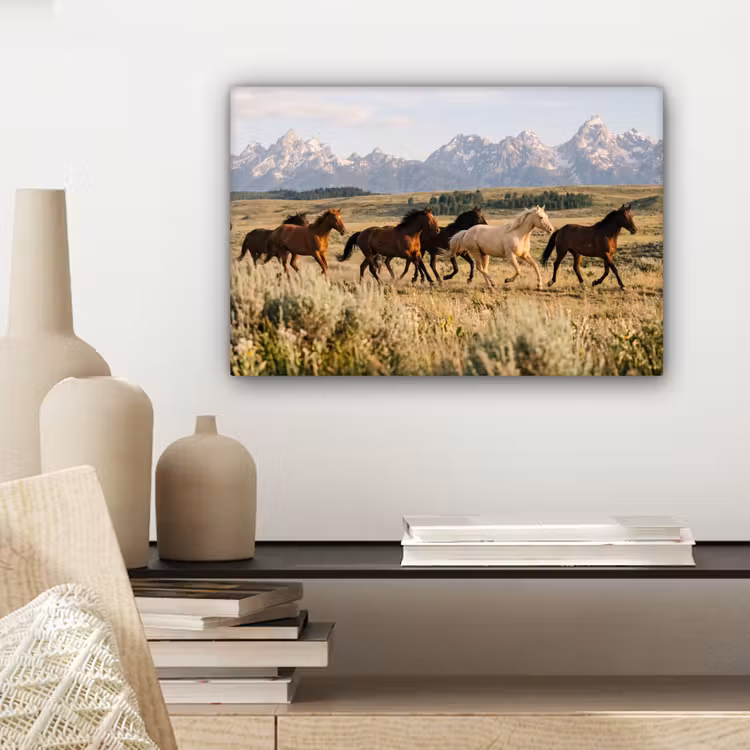 Paarden - Kudde - Bergen - Vrijheid - Wild canvas 2cm klein -sfeer6