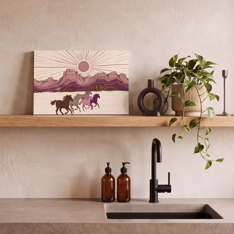 Paarden - Rennend - Woestijn - Natuur - Abstract canvas 2cm klein -sfeer3