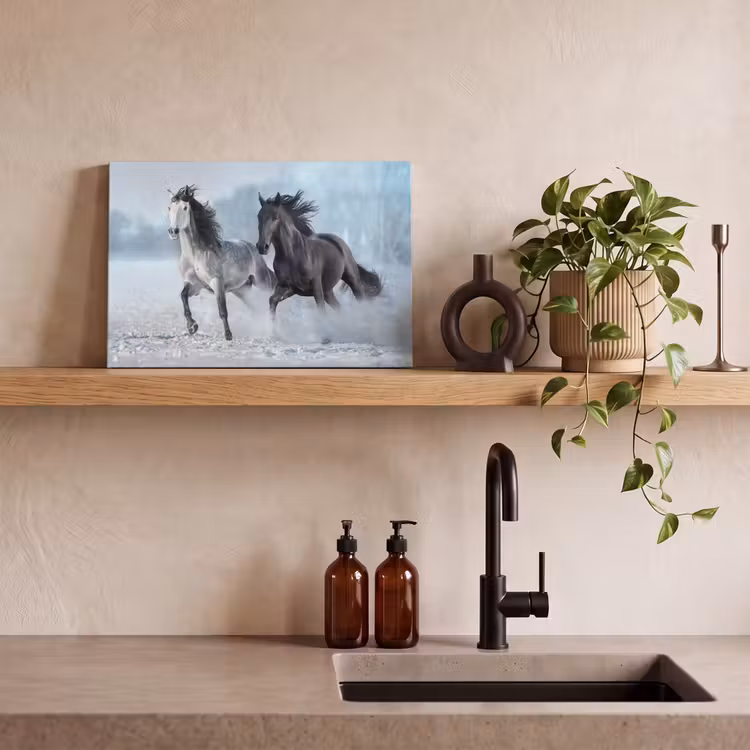 Paarden - Winter - Dieren - Natuur - Sneeuw canvas 2cm klein -sfeer3