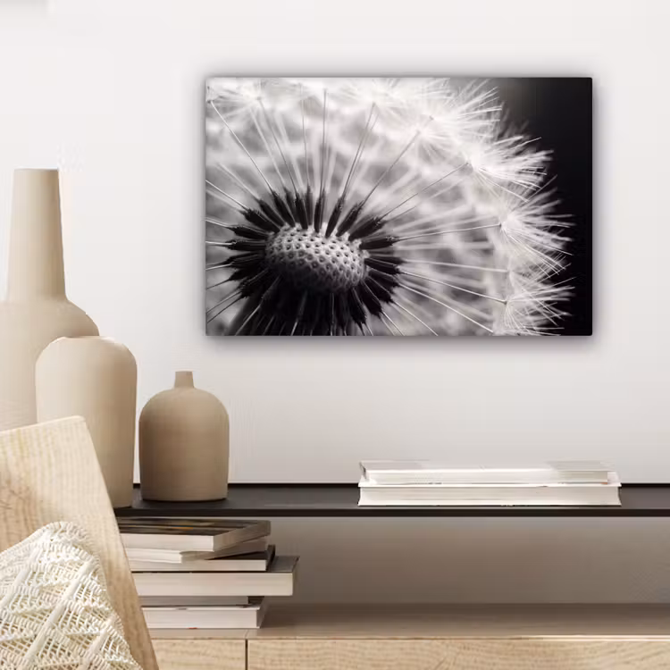 Paardenbloem - Zwart - Wit canvas 2cm klein -sfeer6