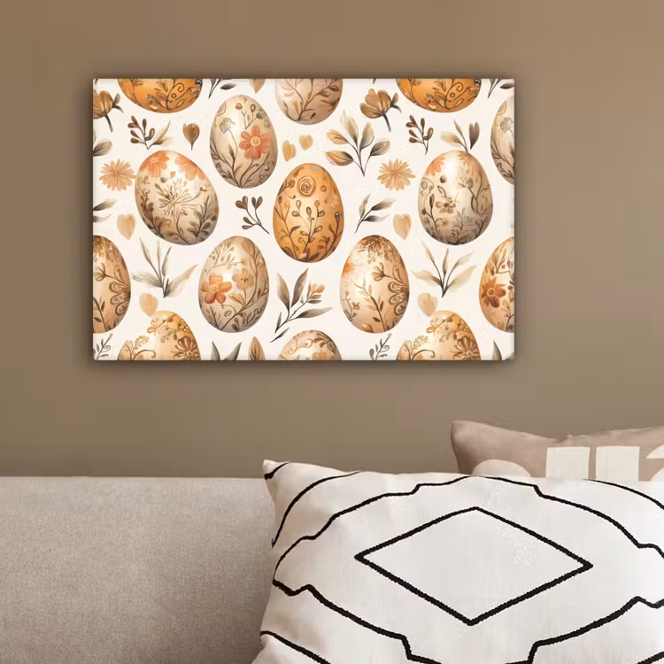Paaseieren - Bruin - Bloemen canvas 2cm klein -sfeer3