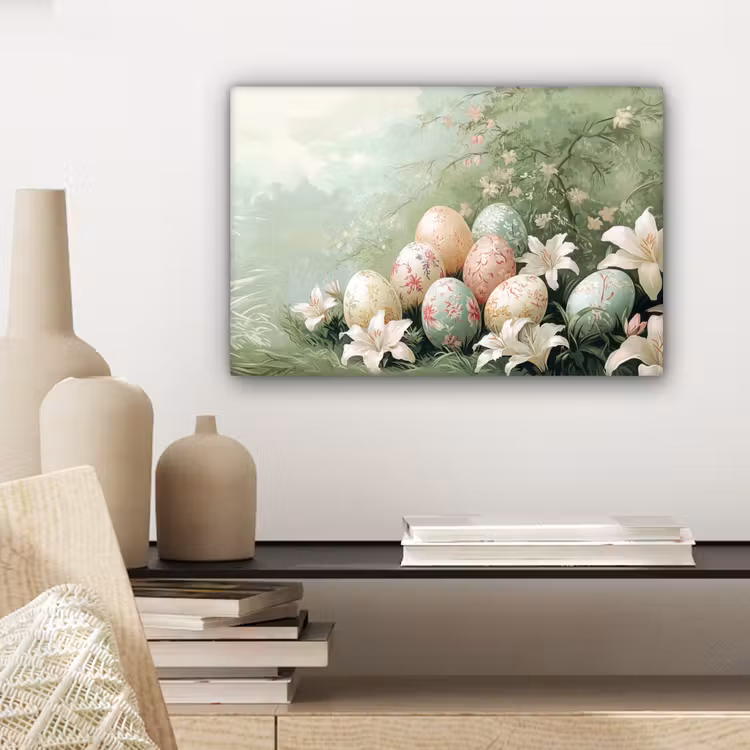 Paaseieren - Pasteltinten - Bloemen canvas 2cm klein -sfeer6